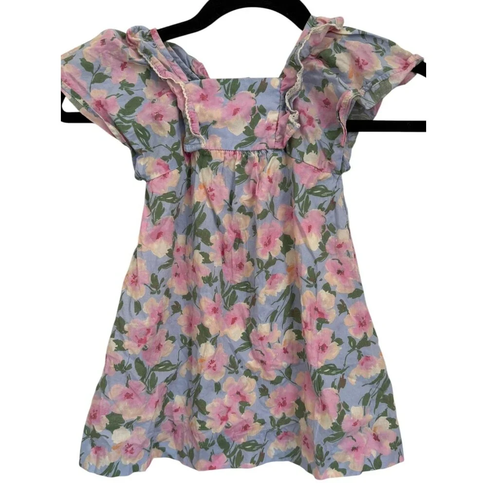 ZARA Girls Floral Dress 4 Years 104cm Blue Pink Flower Puff Sleeve Vintage